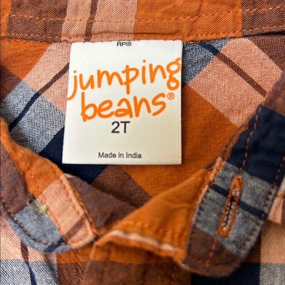 Jumping Beans Toddler Boys 2T Orange & Blue Plaid Button Shirt and Gray Sweater - Picture 5 of 6